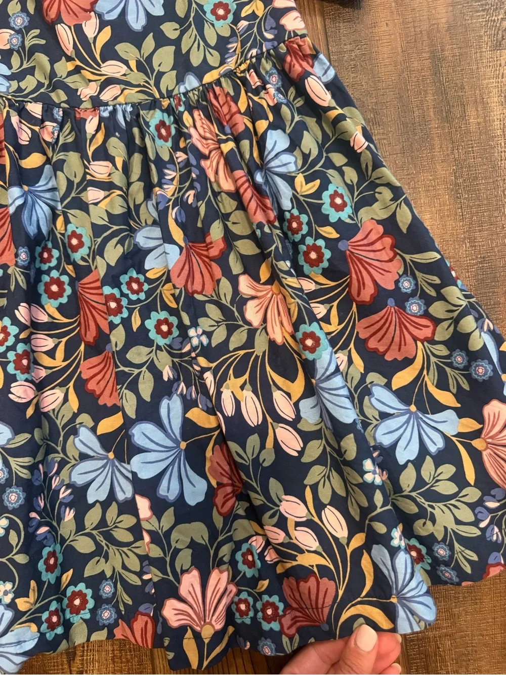 Draper James Girls Navy Floral Puff-Sleeve Twirl Dress
